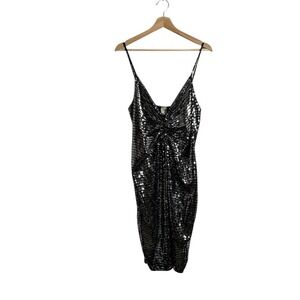Lilian Women 2X Grande Black Silver Sequin Metallic Ruched Dress  Glam New Year